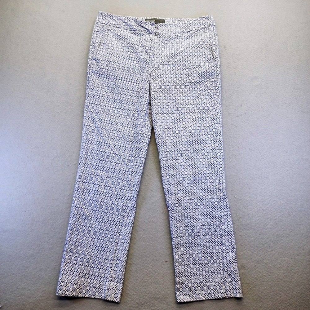 Donna Ricco New York Blue White Geometric Floral Print Dress Pants Trousers 6